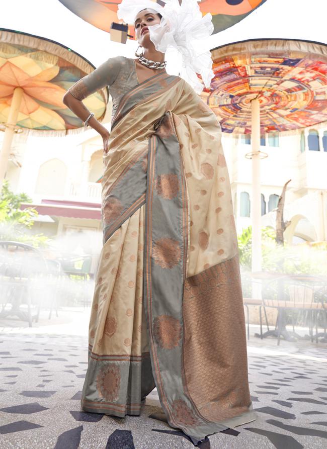 Silk Beige Festival Wear Weaving Saree